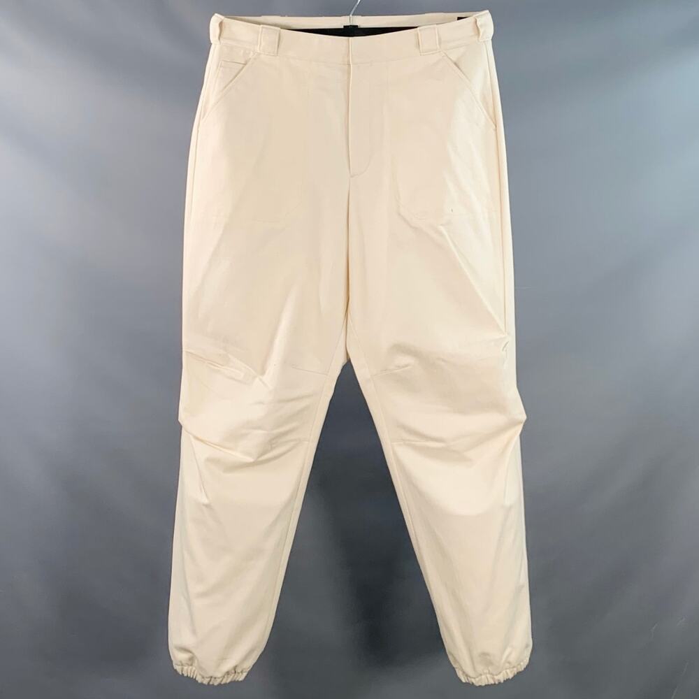 PRADA 36 Beige Cotton Herringbone Tapered Elastic Cuffs Zip Fly Casual Pants